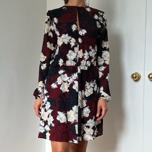 Floral maroon/white dress with front opening